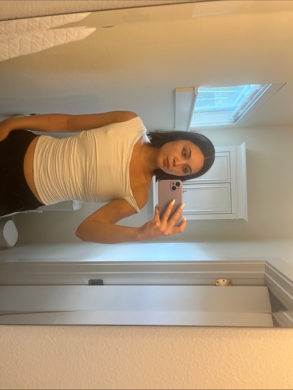 American Threads White Off-Shoulder Ruched Camisole